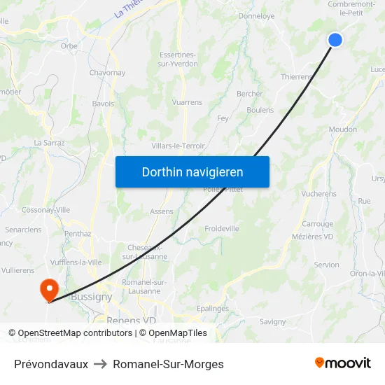 Prévondavaux to Romanel-Sur-Morges map