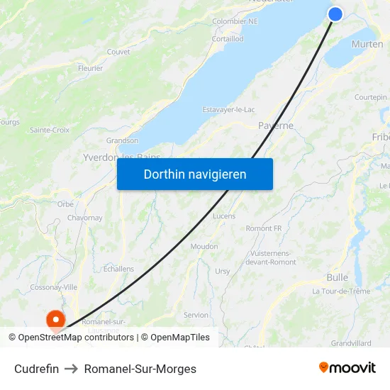 Cudrefin to Romanel-Sur-Morges map