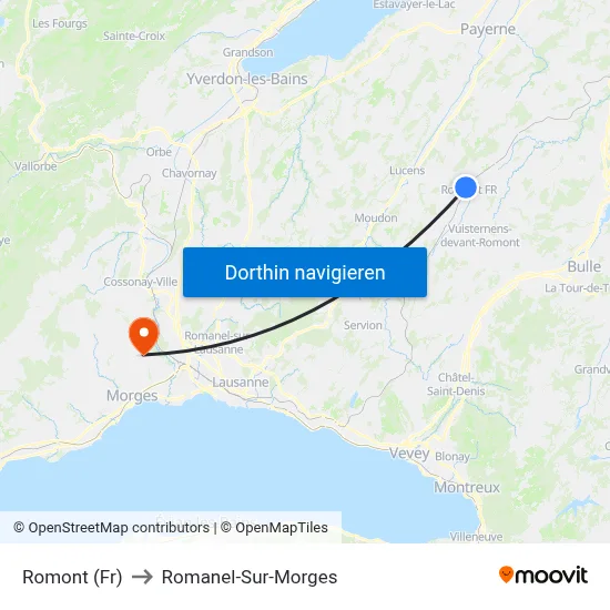 Romont (Fr) to Romanel-Sur-Morges map
