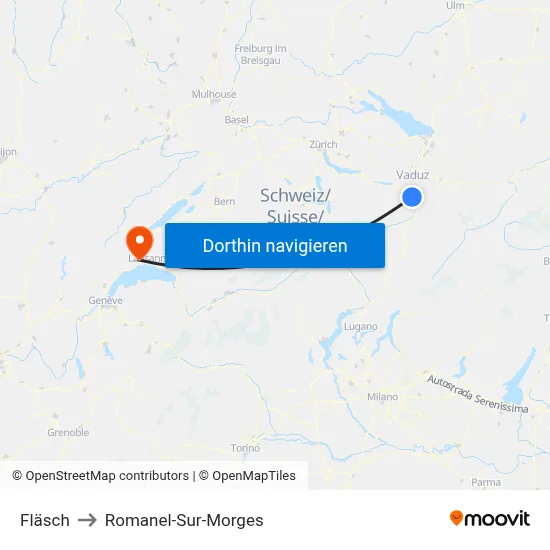 Fläsch to Romanel-Sur-Morges map