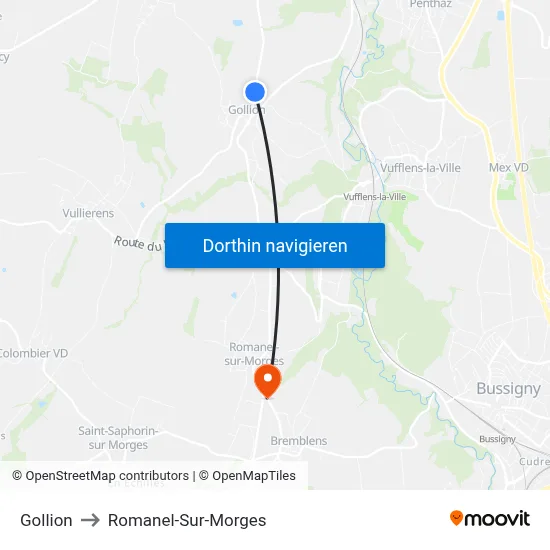 Gollion to Romanel-Sur-Morges map
