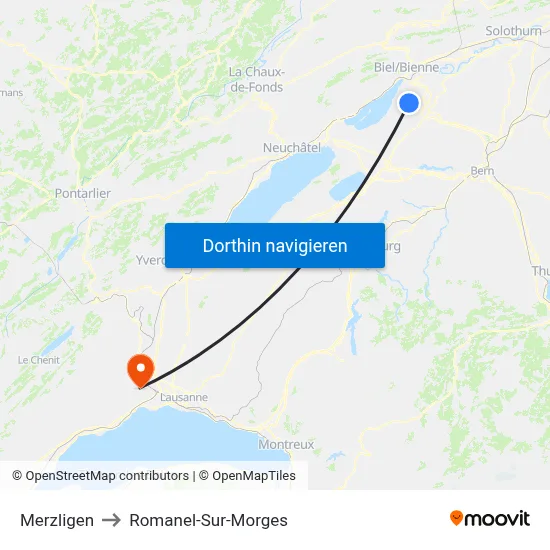 Merzligen to Romanel-Sur-Morges map