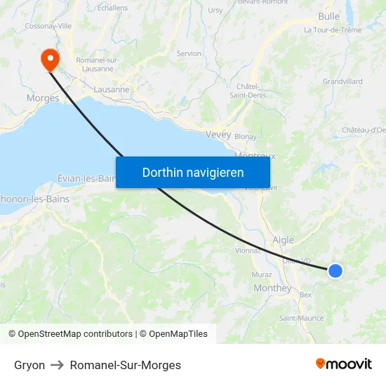 Gryon to Romanel-Sur-Morges map