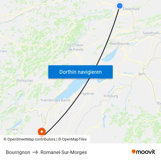 Bourrignon to Romanel-Sur-Morges map