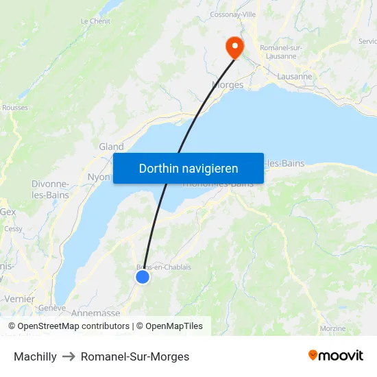Machilly to Romanel-Sur-Morges map