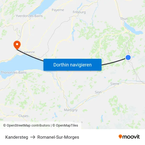 Kandersteg to Romanel-Sur-Morges map