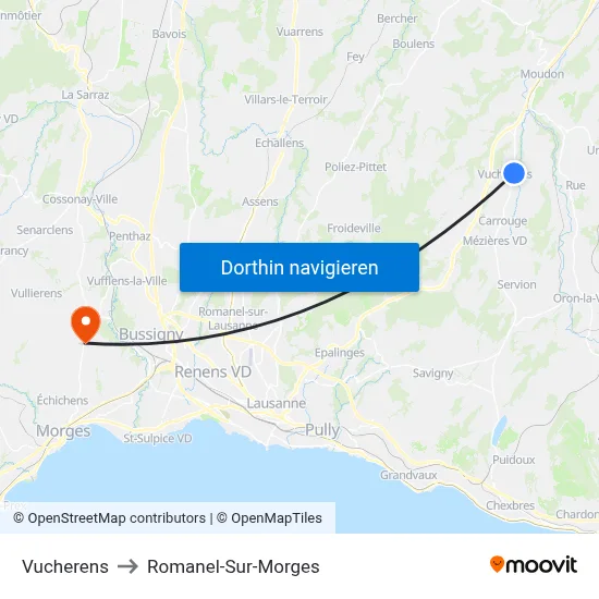 Vucherens to Romanel-Sur-Morges map