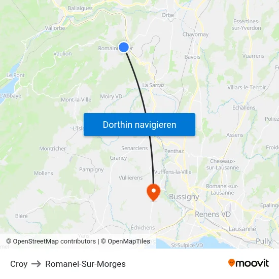 Croy to Romanel-Sur-Morges map