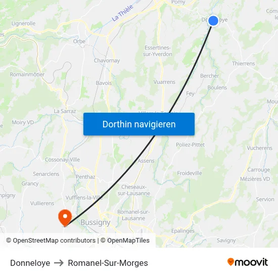 Donneloye to Romanel-Sur-Morges map