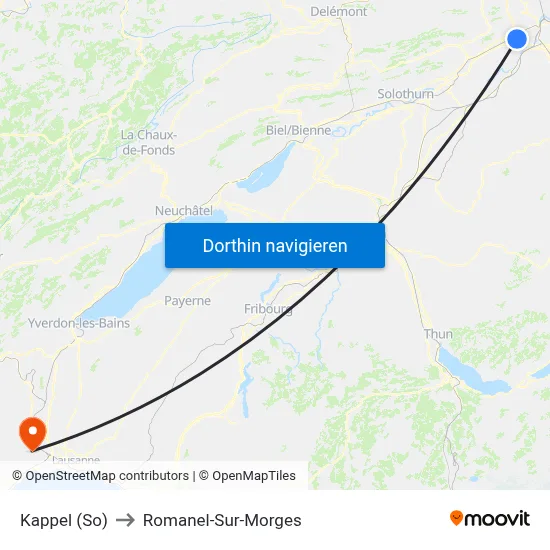 Kappel (So) to Romanel-Sur-Morges map