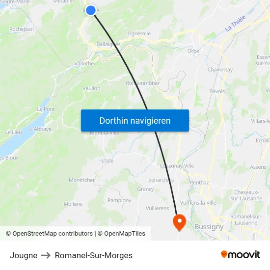 Jougne to Romanel-Sur-Morges map