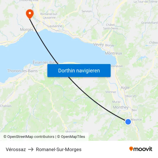 Vérossaz to Romanel-Sur-Morges map