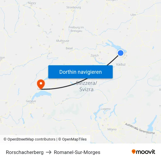 Rorschacherberg to Romanel-Sur-Morges map