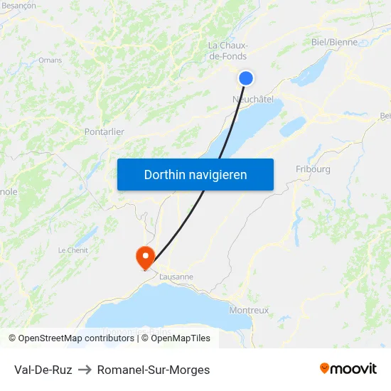 Val-De-Ruz to Romanel-Sur-Morges map