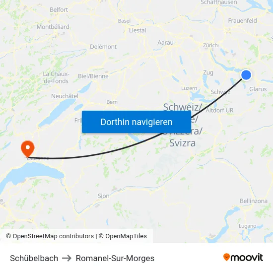 Schübelbach to Romanel-Sur-Morges map