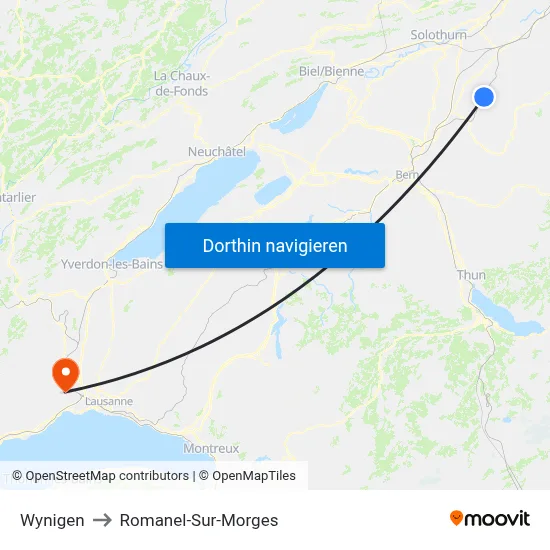 Wynigen to Romanel-Sur-Morges map