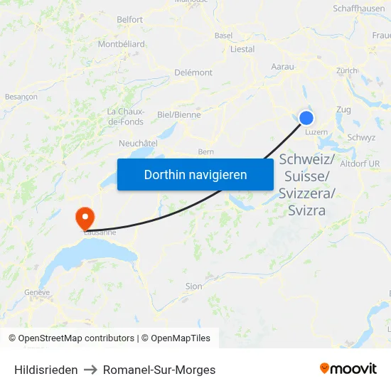 Hildisrieden to Romanel-Sur-Morges map