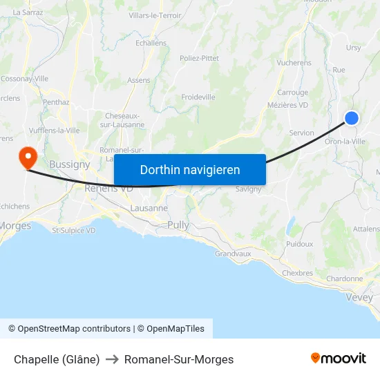 Chapelle (Glâne) to Romanel-Sur-Morges map