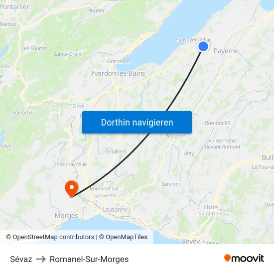 Sévaz to Romanel-Sur-Morges map