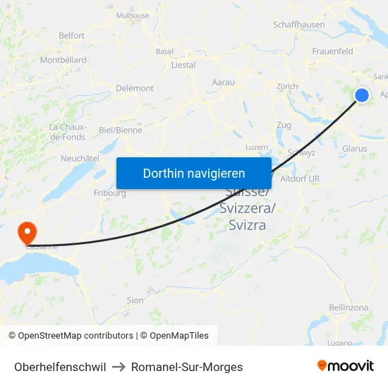 Oberhelfenschwil to Romanel-Sur-Morges map