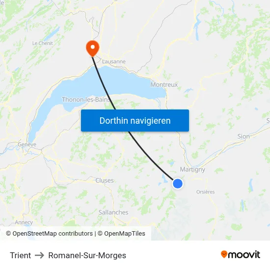 Trient to Romanel-Sur-Morges map
