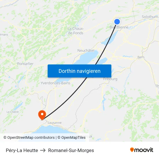 Péry-La Heutte to Romanel-Sur-Morges map