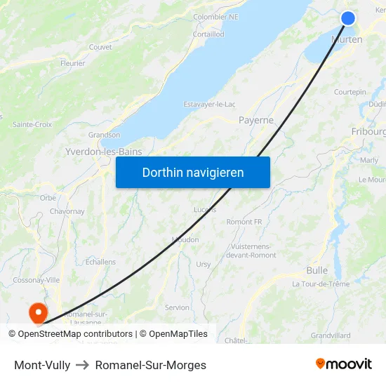 Mont-Vully to Romanel-Sur-Morges map