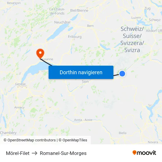 Mörel-Filet to Romanel-Sur-Morges map
