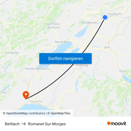 Bettlach to Romanel-Sur-Morges map
