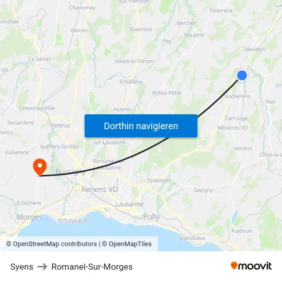 Syens to Romanel-Sur-Morges map