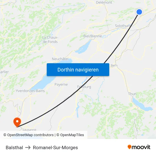 Balsthal to Romanel-Sur-Morges map