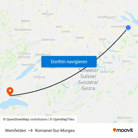 Weinfelden to Romanel-Sur-Morges map