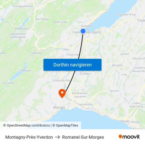 Montagny-Près-Yverdon to Romanel-Sur-Morges map