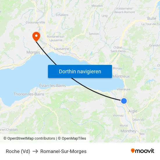 Roche (Vd) to Romanel-Sur-Morges map