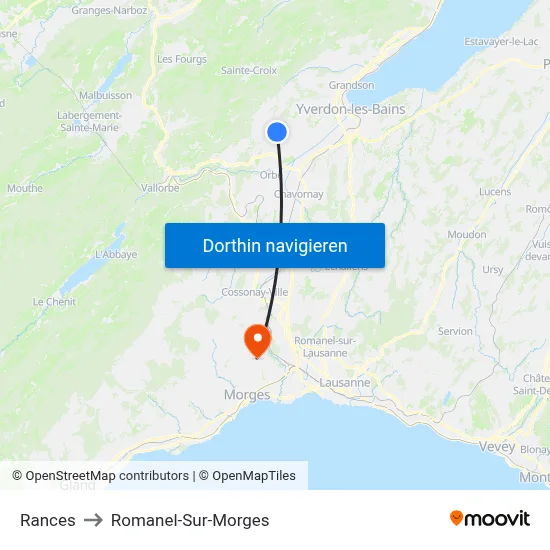 Rances to Romanel-Sur-Morges map