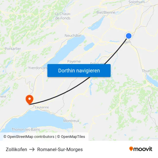 Zollikofen to Romanel-Sur-Morges map