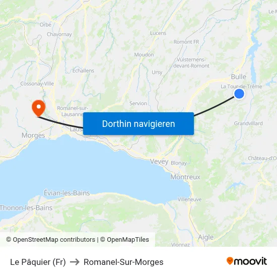 Le Pâquier (Fr) to Romanel-Sur-Morges map
