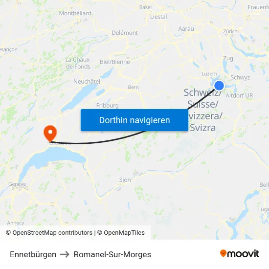 Ennetbürgen to Romanel-Sur-Morges map