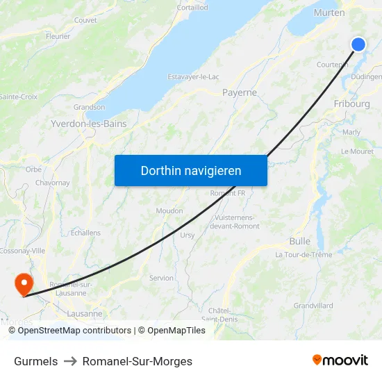 Gurmels to Romanel-Sur-Morges map