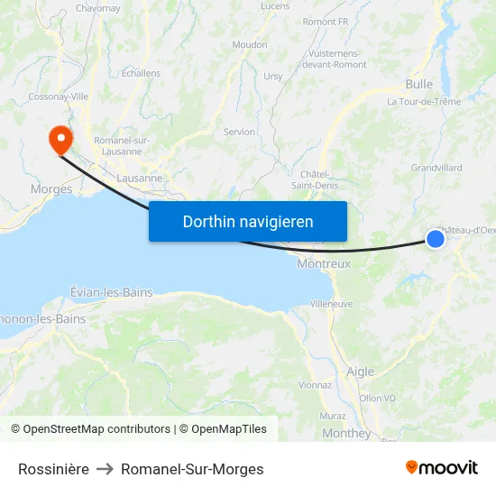 Rossinière to Romanel-Sur-Morges map