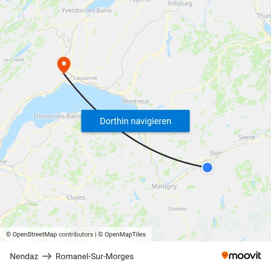 Nendaz to Romanel-Sur-Morges map