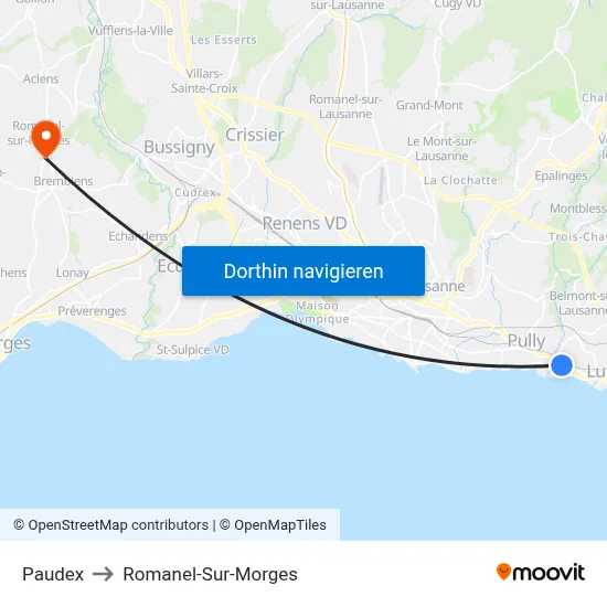 Paudex to Romanel-Sur-Morges map