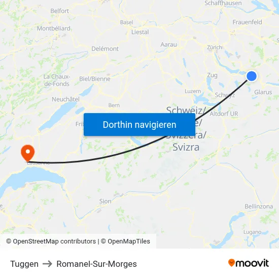 Tuggen to Romanel-Sur-Morges map