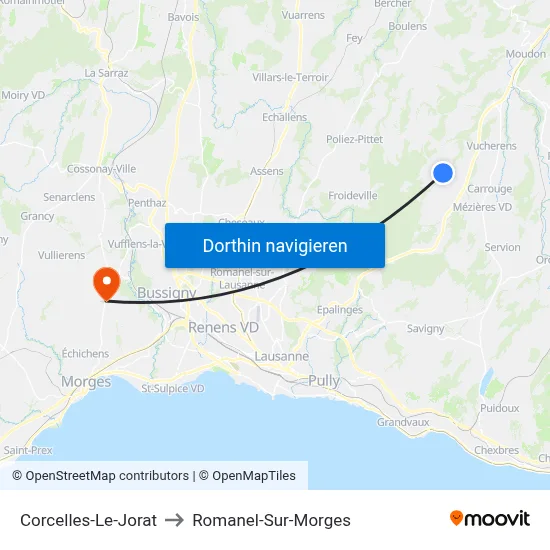 Corcelles-Le-Jorat to Romanel-Sur-Morges map