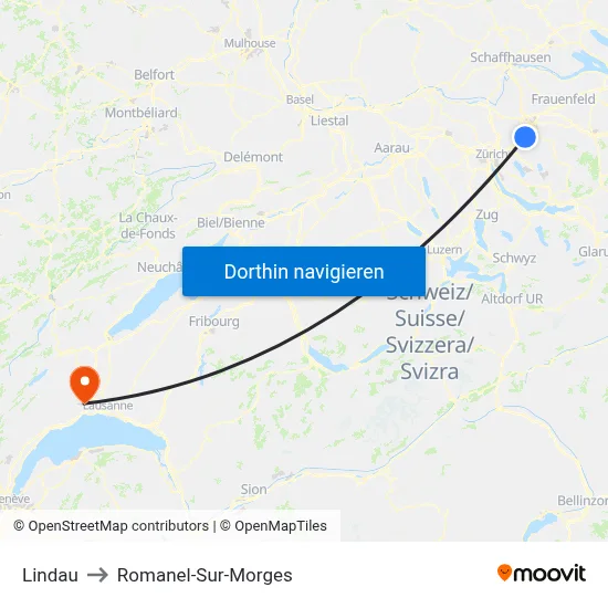 Lindau to Romanel-Sur-Morges map