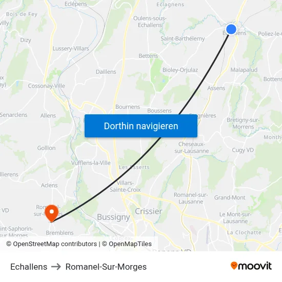 Echallens to Romanel-Sur-Morges map