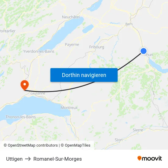 Uttigen to Romanel-Sur-Morges map