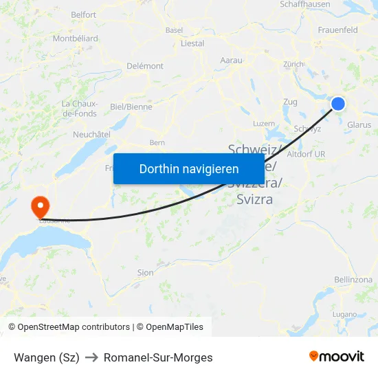Wangen (Sz) to Romanel-Sur-Morges map