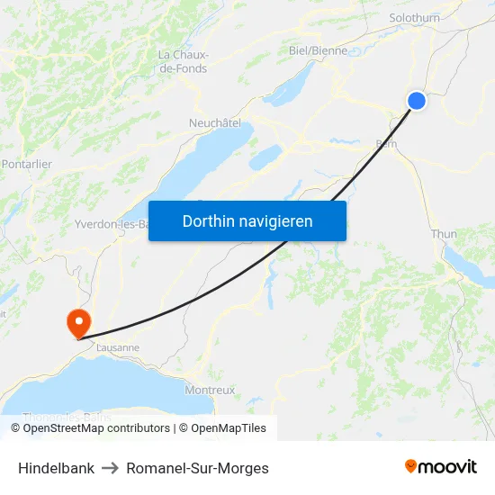 Hindelbank to Romanel-Sur-Morges map