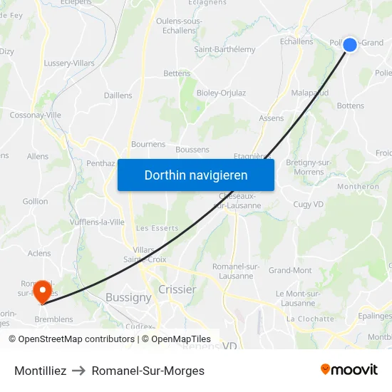 Montilliez to Romanel-Sur-Morges map
